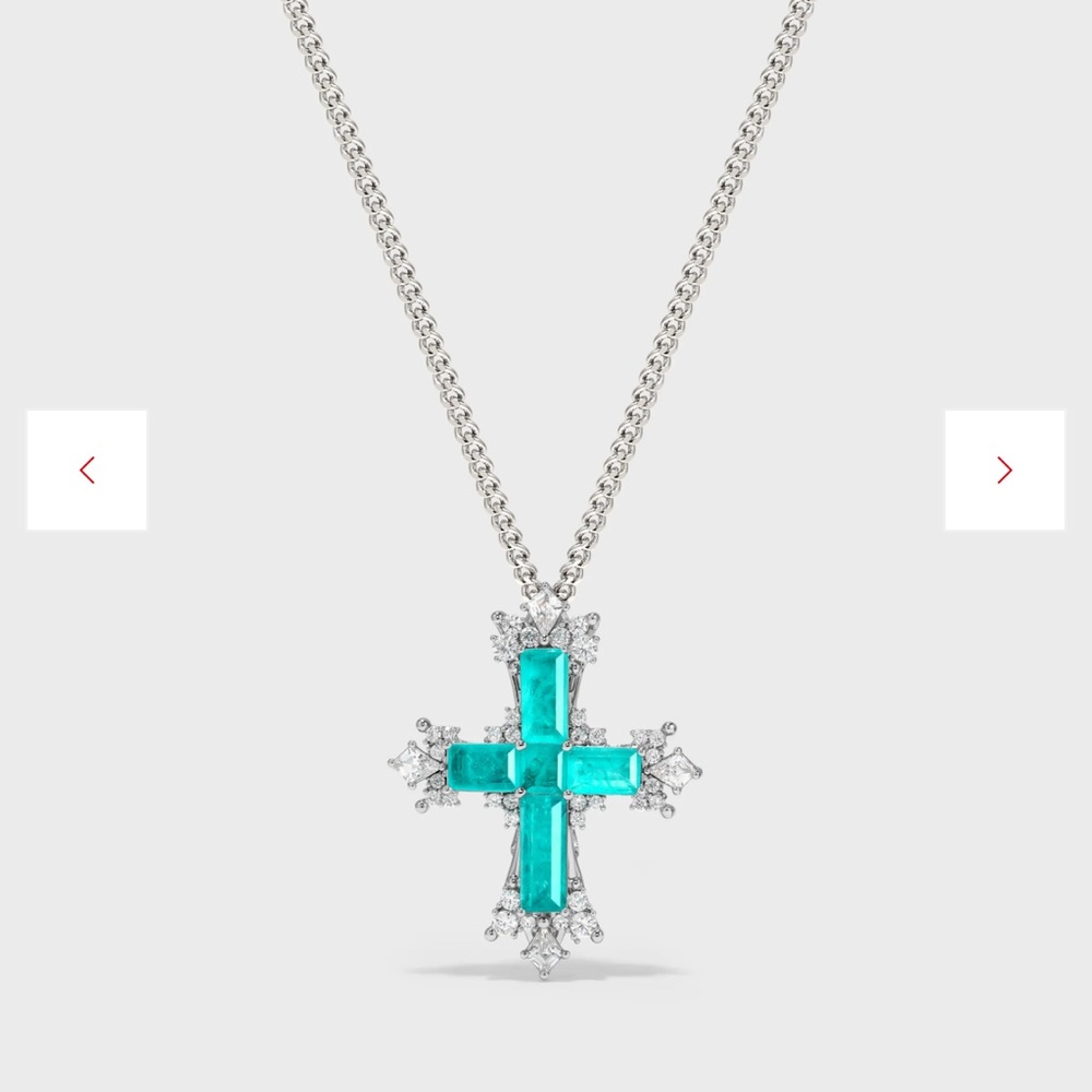 Elegant Silver and Paraiba-Inspired Cross Pendant Necklace - Picture 5 of 6